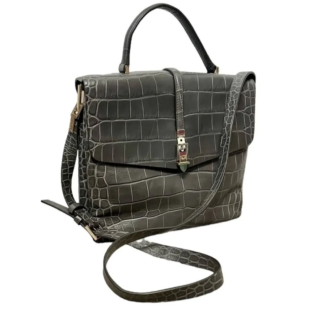 Kate Spade Gray Croc Embossed Leather Satchel Bag Quiet Luxury Chic Capsule